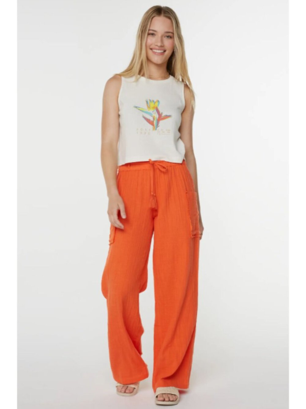 Roxy Wide Leg Cargo Pants in Bright Orange